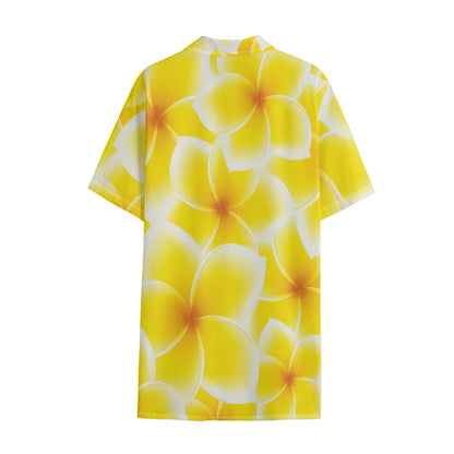 Yellow Frangipani Pattern Print Cotton Hawaiian Shirt