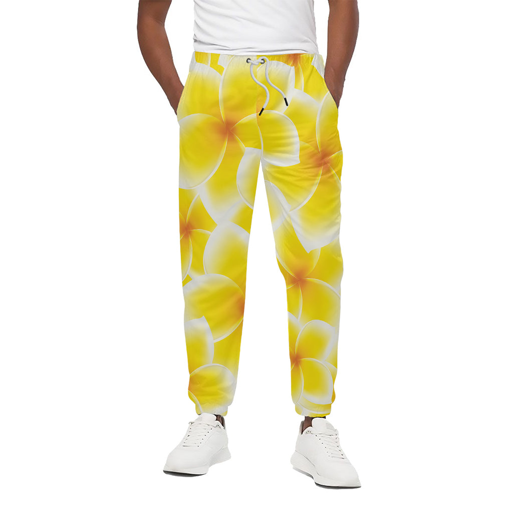 Yellow Frangipani Pattern Print Cotton Pants