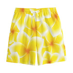 Yellow Frangipani Pattern Print Cotton Shorts