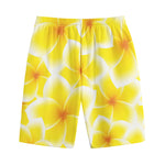 Yellow Frangipani Pattern Print Cotton Shorts