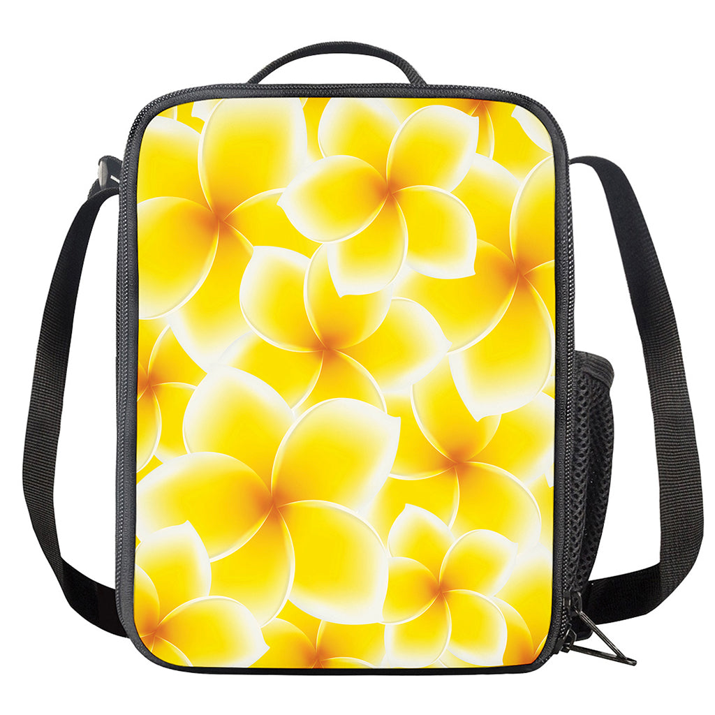 Yellow Frangipani Pattern Print Crossbody Lunch Bag