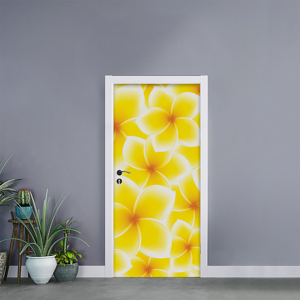 Yellow Frangipani Pattern Print Door Sticker
