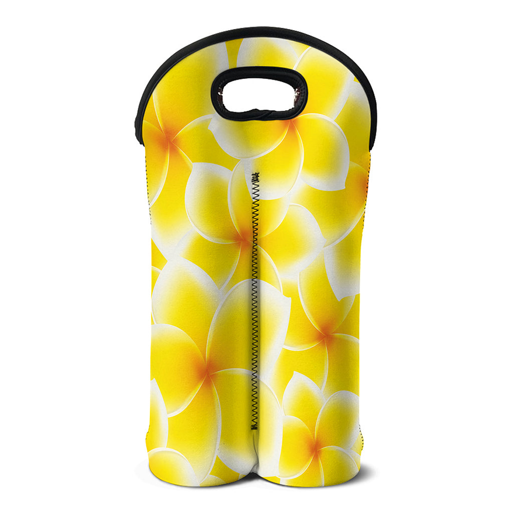 Yellow Frangipani Pattern Print Double Neoprene Wine Tote