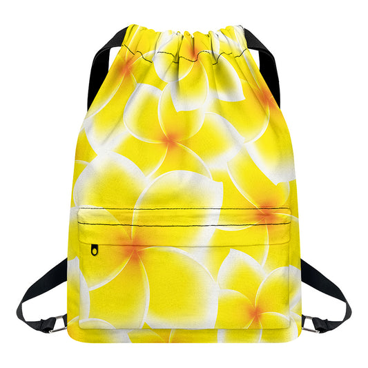 Yellow Frangipani Pattern Print Drawstring Backpack