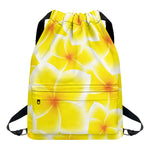 Yellow Frangipani Pattern Print Drawstring Backpack