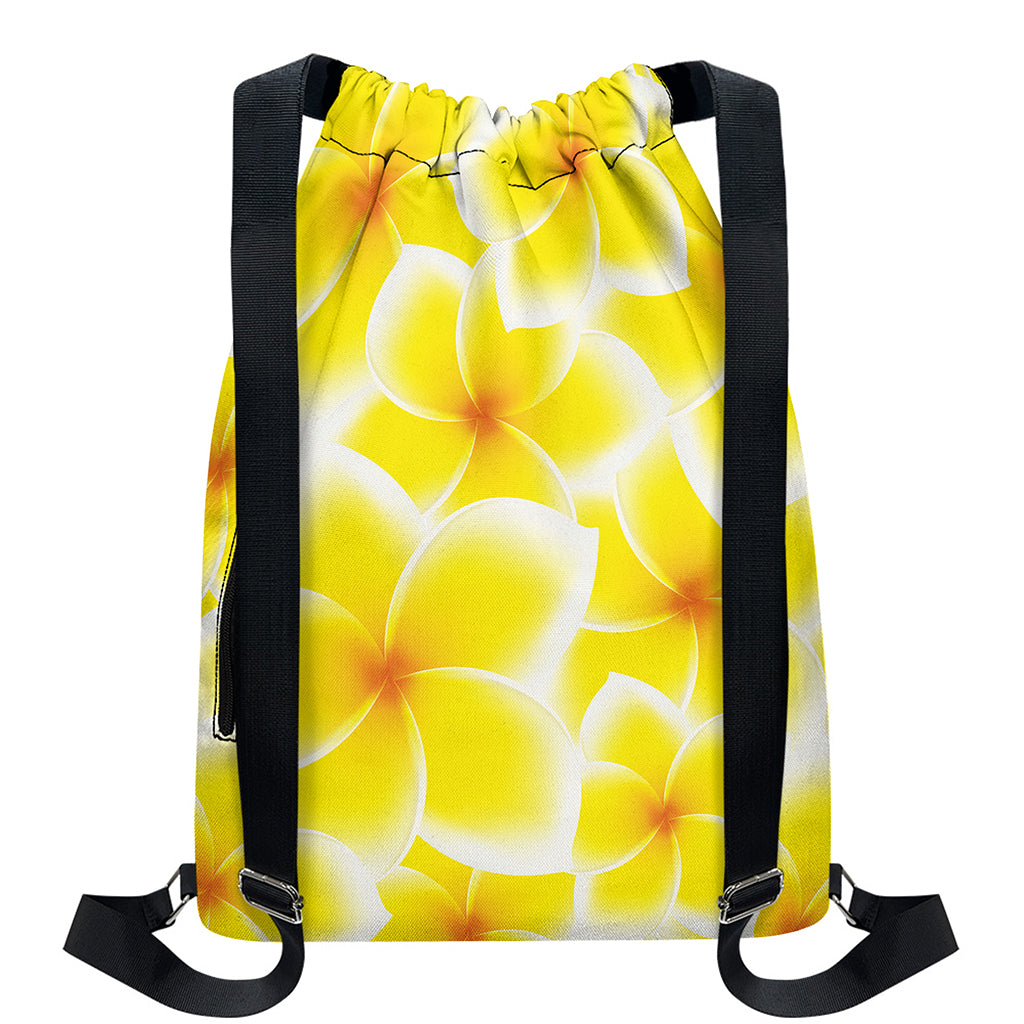 Yellow Frangipani Pattern Print Drawstring Backpack