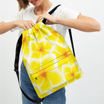 Yellow Frangipani Pattern Print Drawstring Backpack