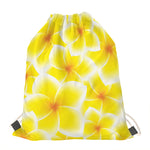Yellow Frangipani Pattern Print Drawstring Bag