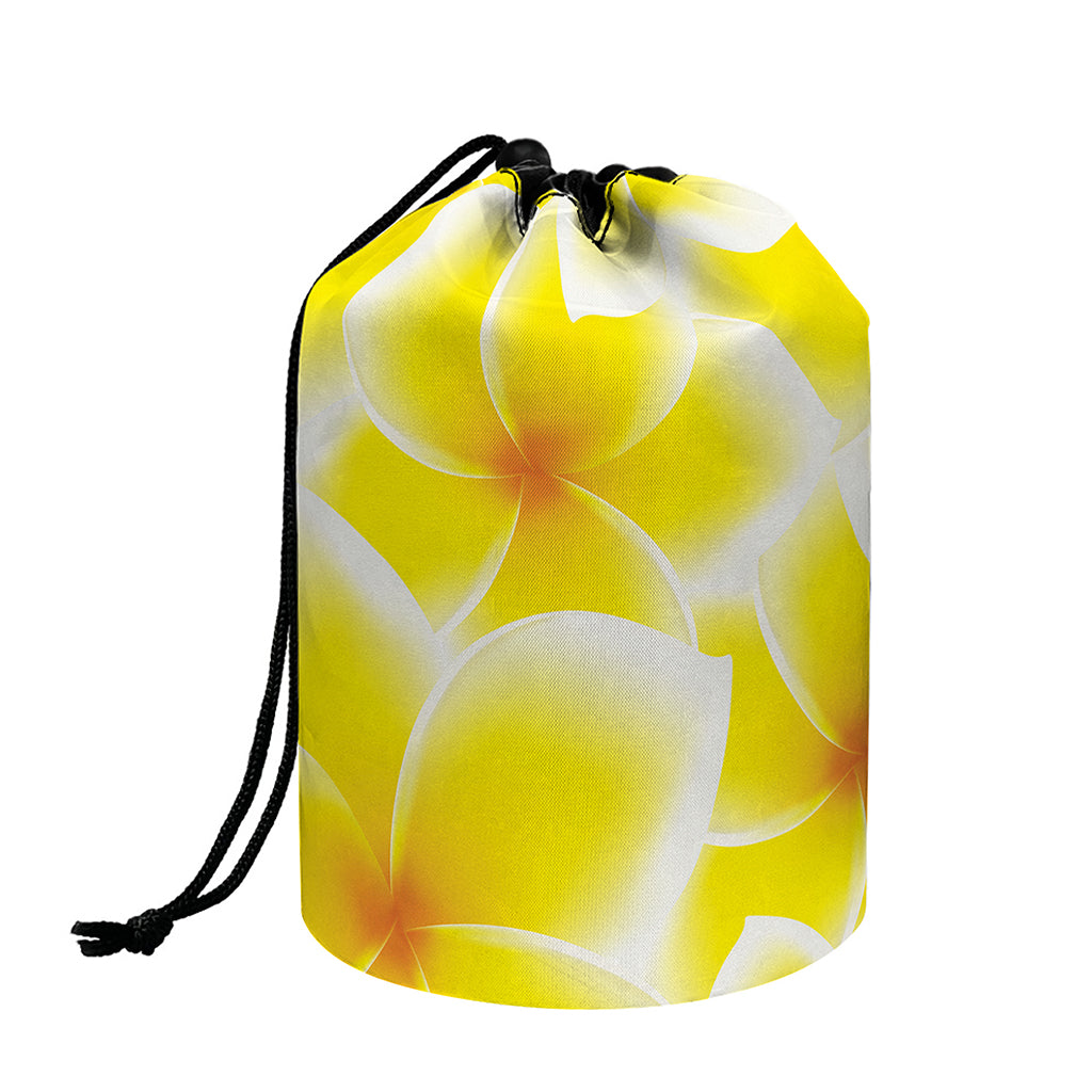 Yellow Frangipani Pattern Print Drawstring Makeup Bag