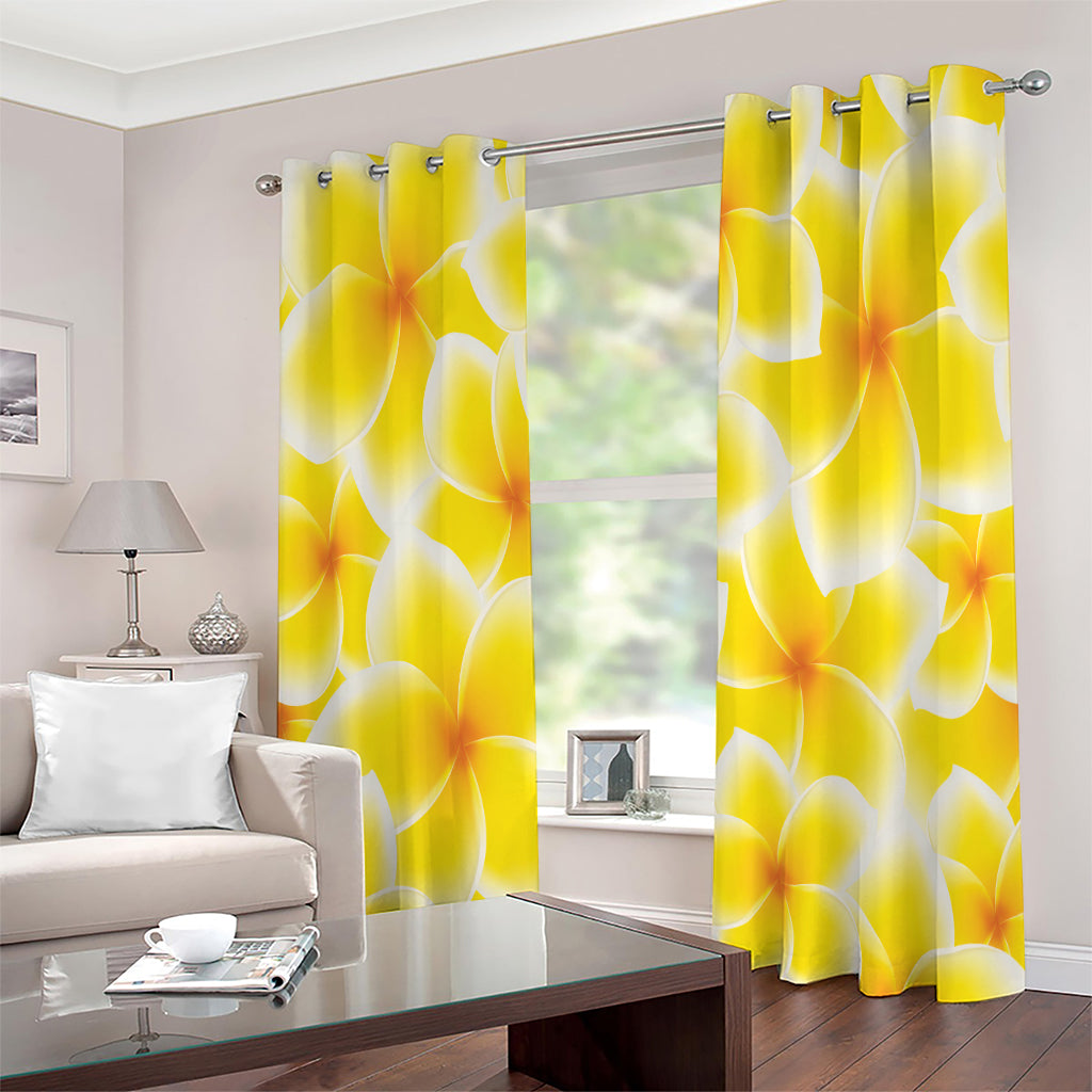 Yellow Frangipani Pattern Print Extra Wide Grommet Curtains
