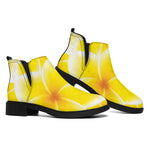 Yellow Frangipani Pattern Print Flat Ankle Boots