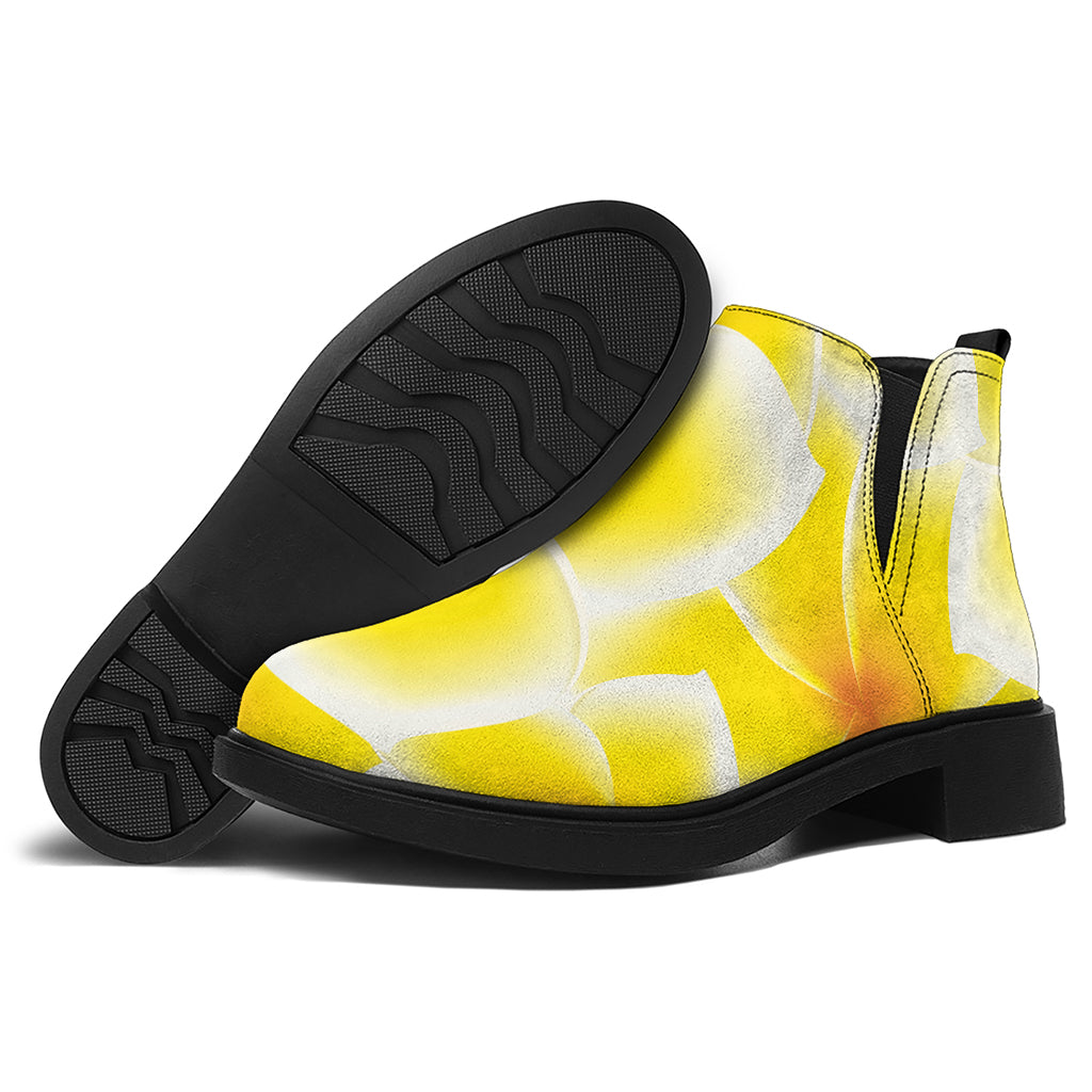 Yellow Frangipani Pattern Print Flat Ankle Boots