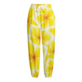 Yellow Frangipani Pattern Print Fleece Lined Knit Pants