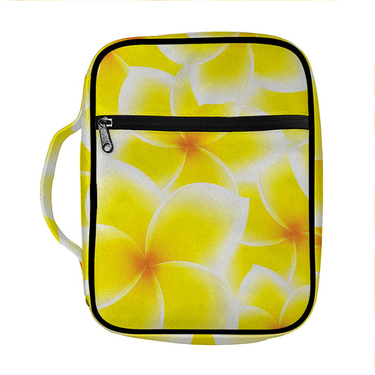 Yellow Frangipani Pattern Print Front Pocket Bible Bag