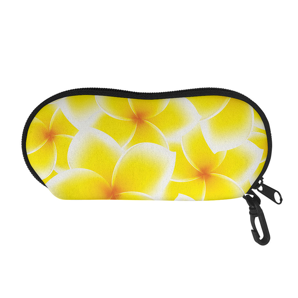 Yellow Frangipani Pattern Print Glasses Case