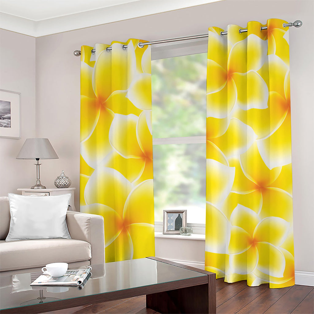 Yellow Frangipani Pattern Print Grommet Curtains