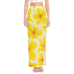 Yellow Frangipani Pattern Print High Slit Maxi Skirt