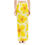 Yellow Frangipani Pattern Print High Slit Maxi Skirt