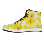 Yellow Frangipani Pattern Print High Top Leather Sneakers