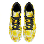 Yellow Frangipani Pattern Print High Top Leather Sneakers