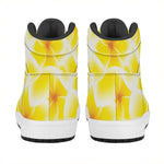 Yellow Frangipani Pattern Print High Top Leather Sneakers