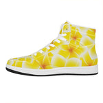 Yellow Frangipani Pattern Print High Top Leather Sneakers