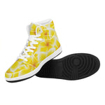Yellow Frangipani Pattern Print High Top Leather Sneakers