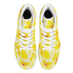Yellow Frangipani Pattern Print High Top Leather Sneakers