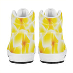 Yellow Frangipani Pattern Print High Top Leather Sneakers