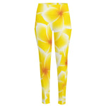 Yellow Frangipani Pattern Print High-Waisted Pocket Leggings
