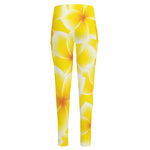 Yellow Frangipani Pattern Print High-Waisted Pocket Leggings