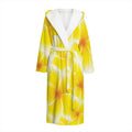 Yellow Frangipani Pattern Print Hooded Bathrobe