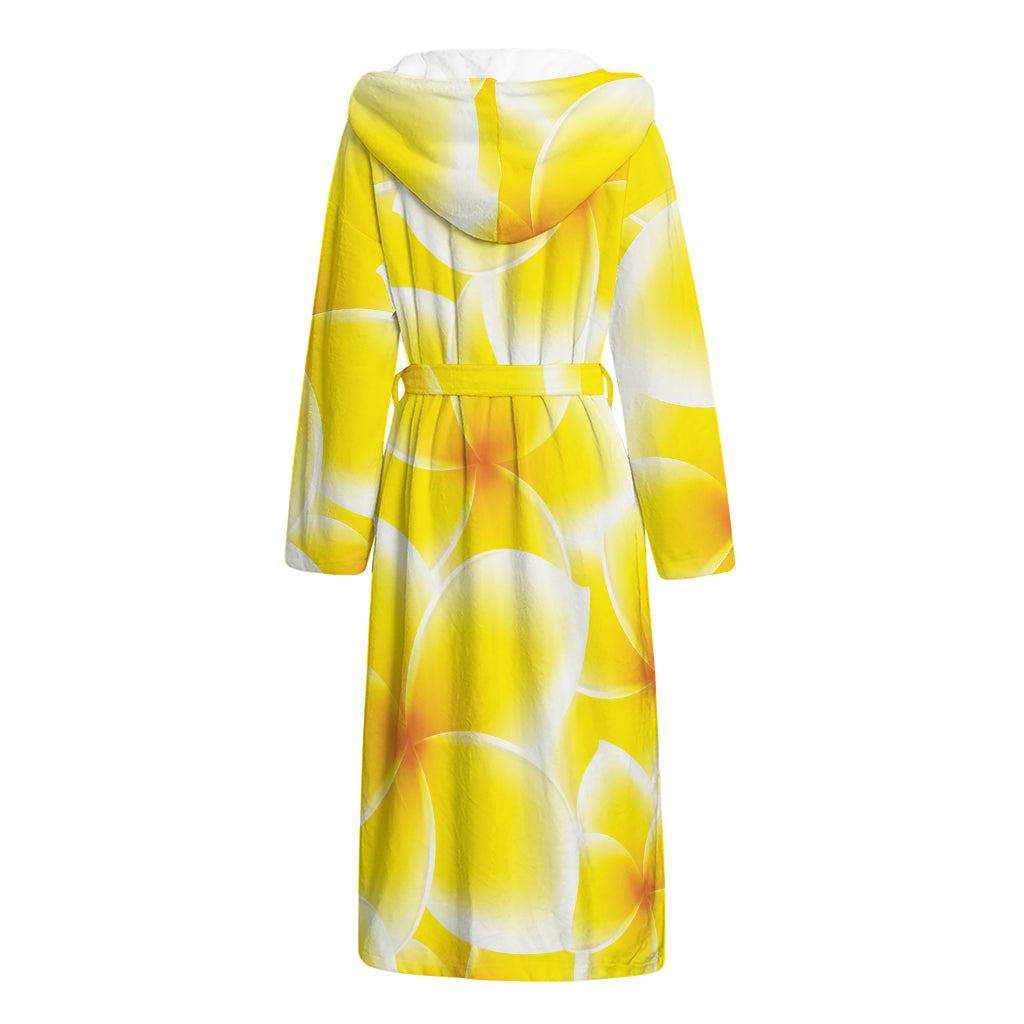 Yellow Frangipani Pattern Print Hooded Bathrobe