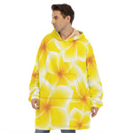 Yellow Frangipani Pattern Print Hoodie Blanket
