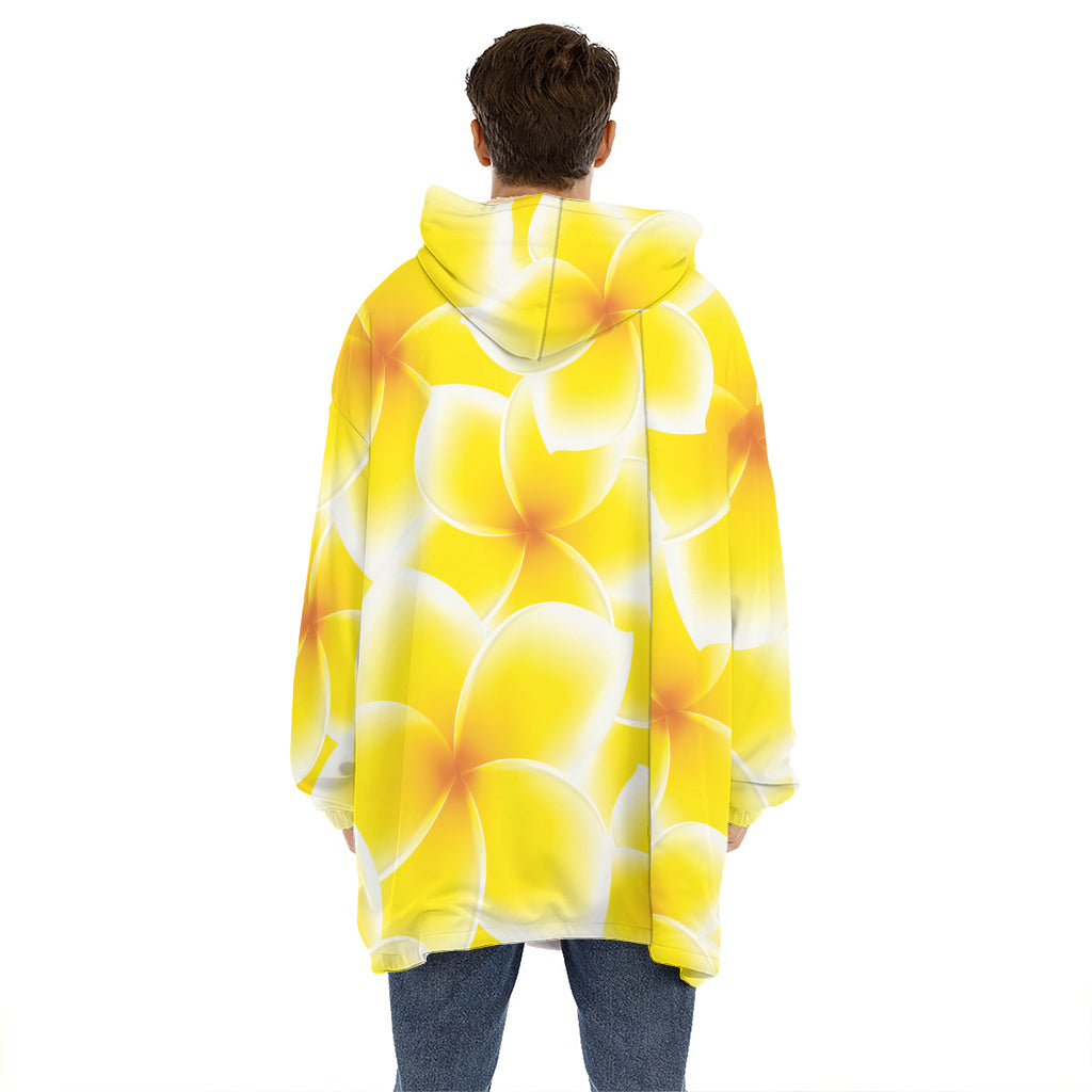 Yellow Frangipani Pattern Print Hoodie Blanket