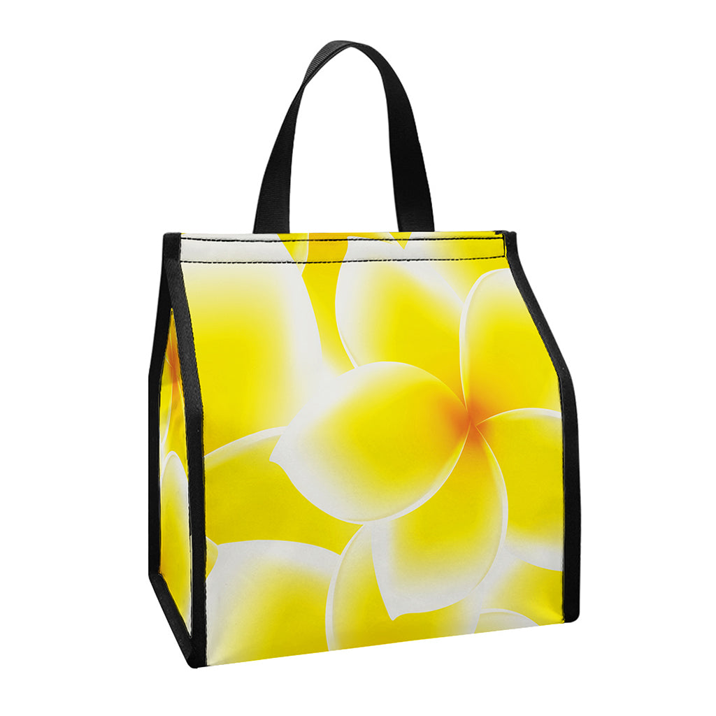Yellow Frangipani Pattern Print Insulated Lunch Tote