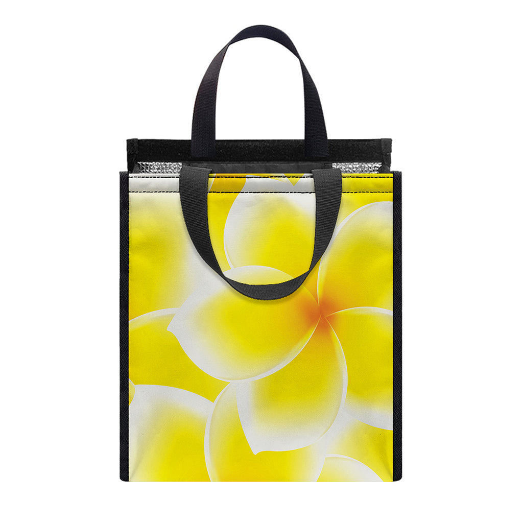 Yellow Frangipani Pattern Print Insulated Lunch Tote