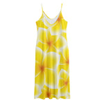 Yellow Frangipani Pattern Print Jersey Midi Cami Dress