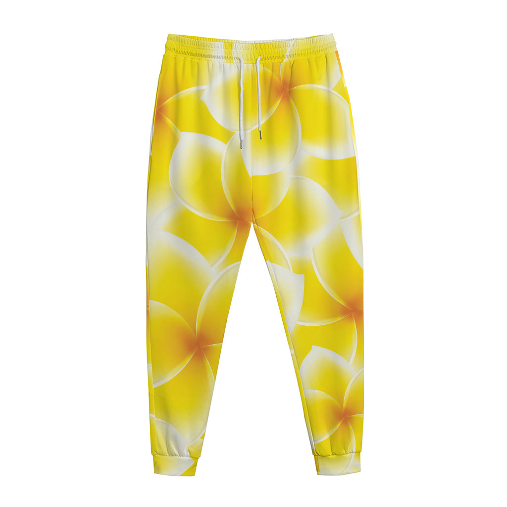 Yellow Frangipani Pattern Print Jogger Pants