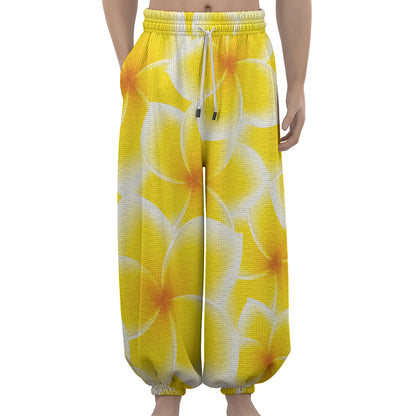 Yellow Frangipani Pattern Print Lantern Pants