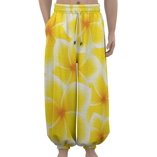 Yellow Frangipani Pattern Print Lantern Pants
