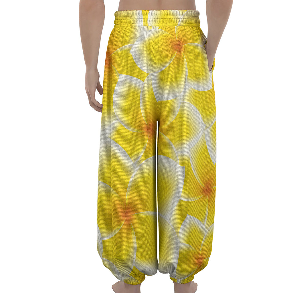 Yellow Frangipani Pattern Print Lantern Pants
