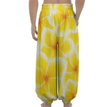 Yellow Frangipani Pattern Print Lantern Pants