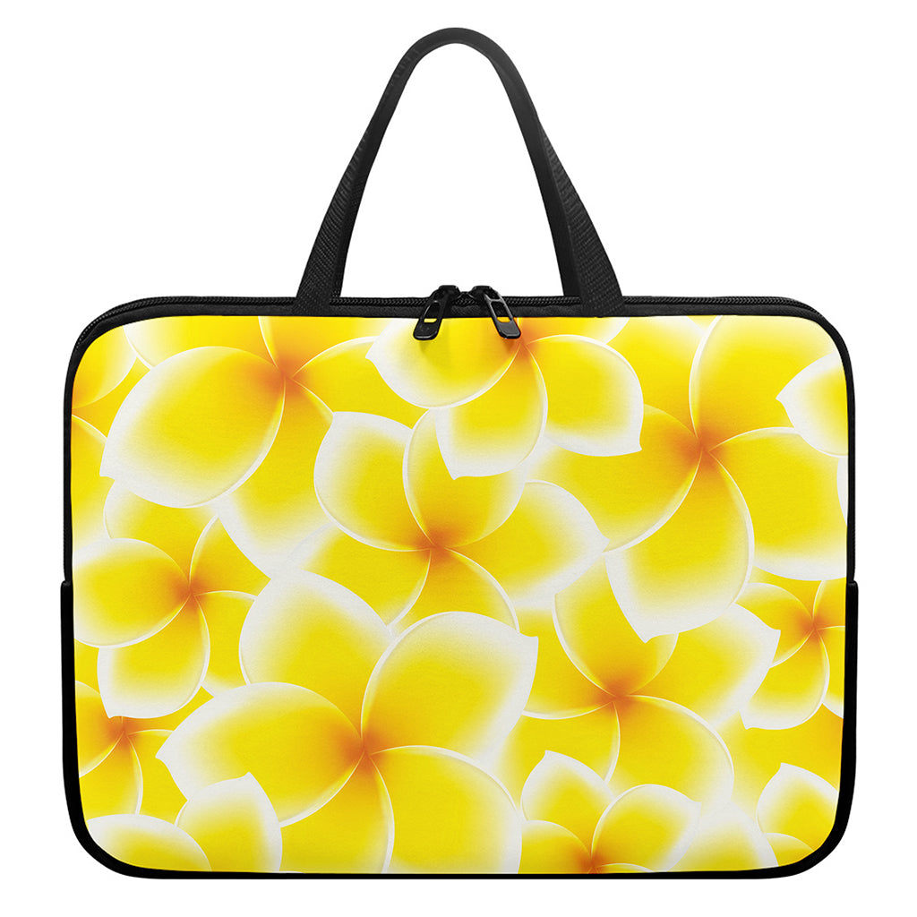Yellow Frangipani Pattern Print Laptop Sleeve With Handle