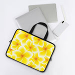 Yellow Frangipani Pattern Print Laptop Sleeve With Handle