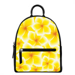 Yellow Frangipani Pattern Print Leather Backpack
