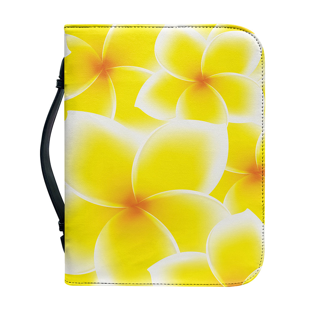 Yellow Frangipani Pattern Print Leather Bible Cover