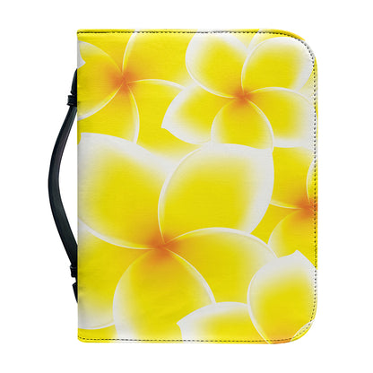 Yellow Frangipani Pattern Print Leather Bible Cover