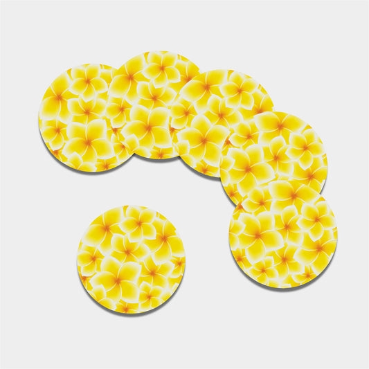 Yellow Frangipani Pattern Print Leather Coaster Set
