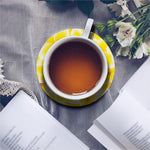 Yellow Frangipani Pattern Print Leather Coaster Set